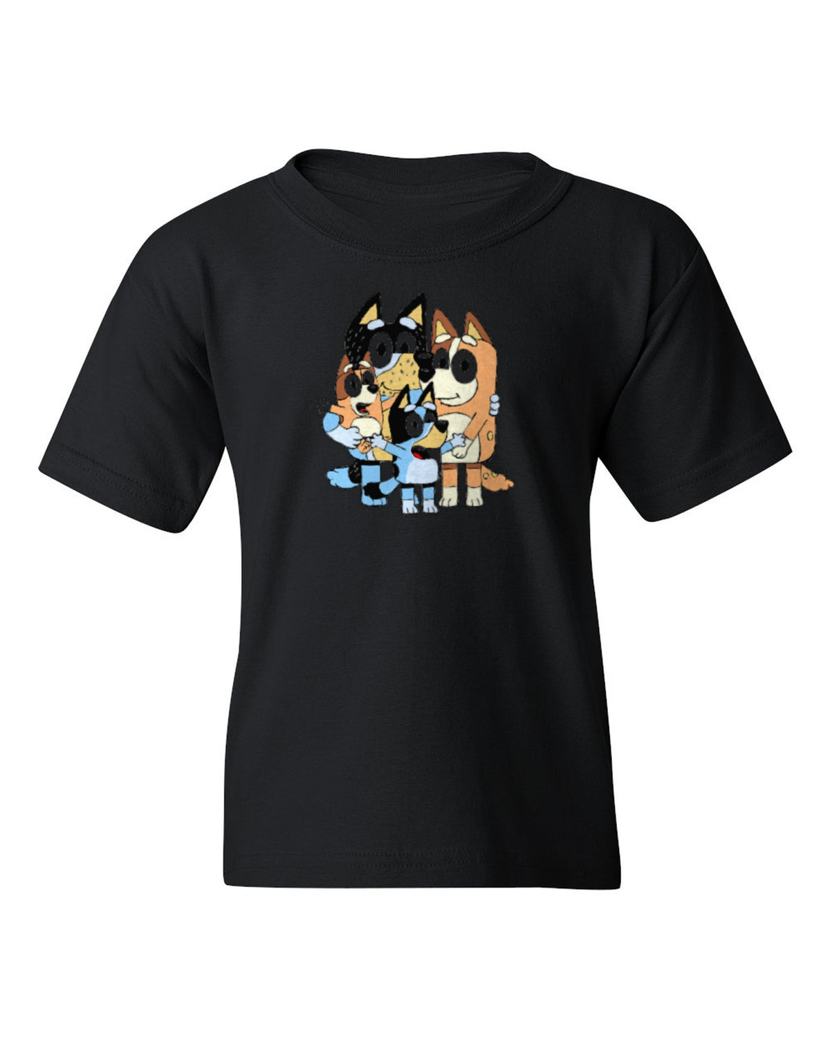 Bluey Family Kids Tee — black t-shirt mockup