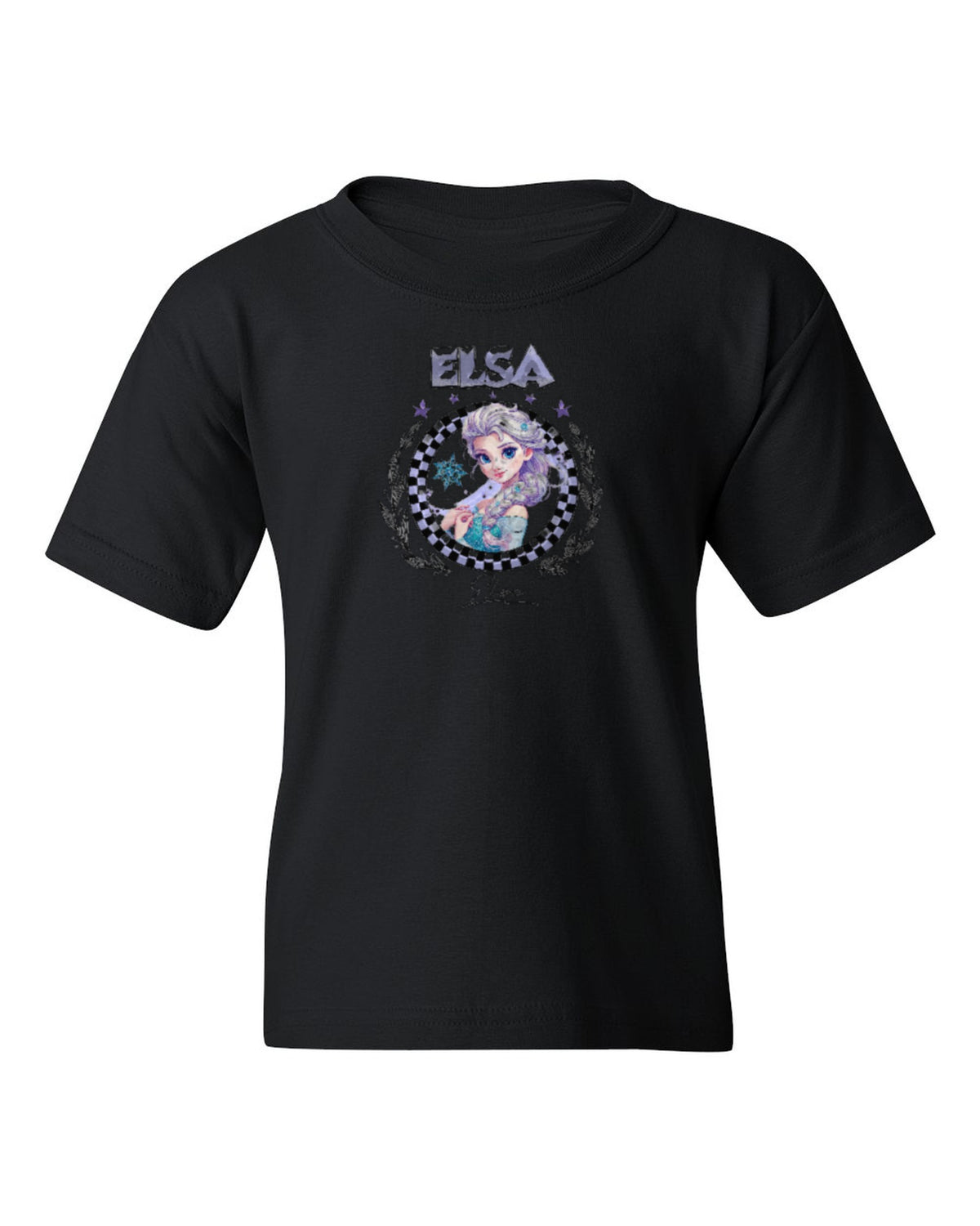Elsa Princess Kids Tee — black t-shirt mockup