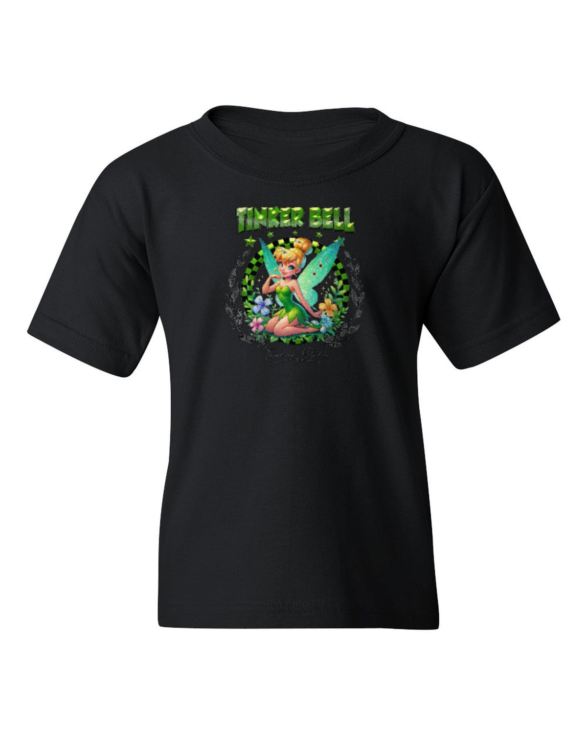 Tinker Bell Kids Tee — black t-shirt mockup