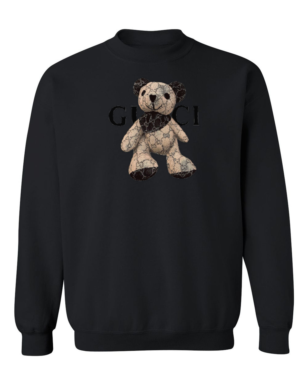 Gucci Teddy Bear Design — black crewneck mockup