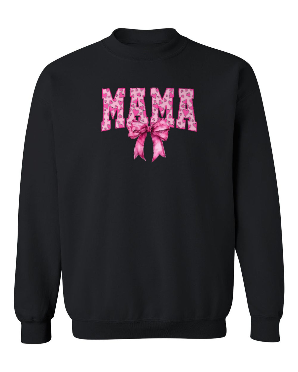 Pink Bow Mama Design — black crewneck mockup