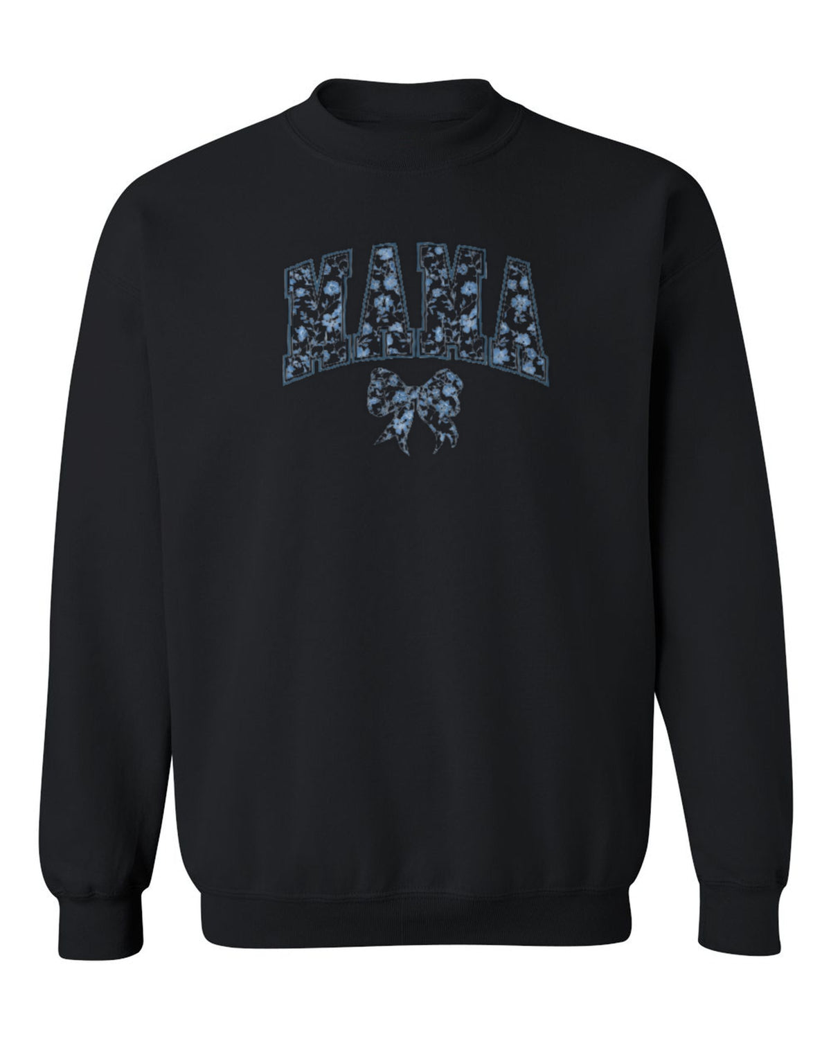 Blue Floral Mama Design — black crewneck mockup