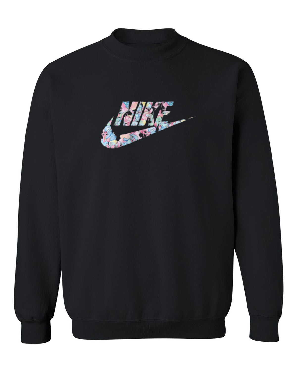 Nike Floral Swoosh Design — black crewneck mockup