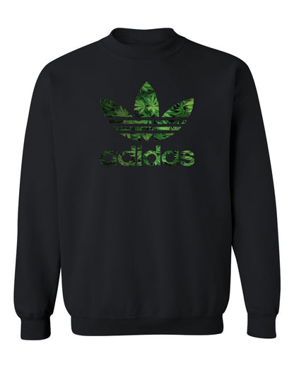 Adidas Leaf Logo Design — black crewneck mockup