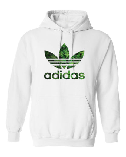 Adidas Leaf Logo Design — white hoodie mockup