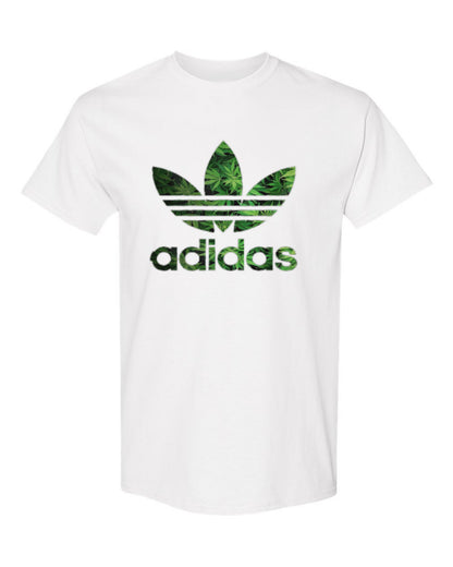 Adidas Leaf Logo Design — white t-shirt mockup