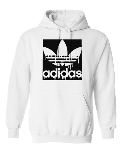 Adidas Drip Logo Design — white hoodie mockup