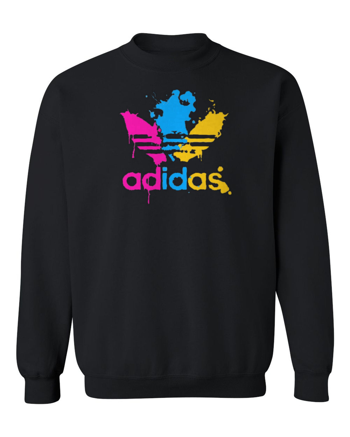 Adidas Paint Splash Design — black crewneck mockup