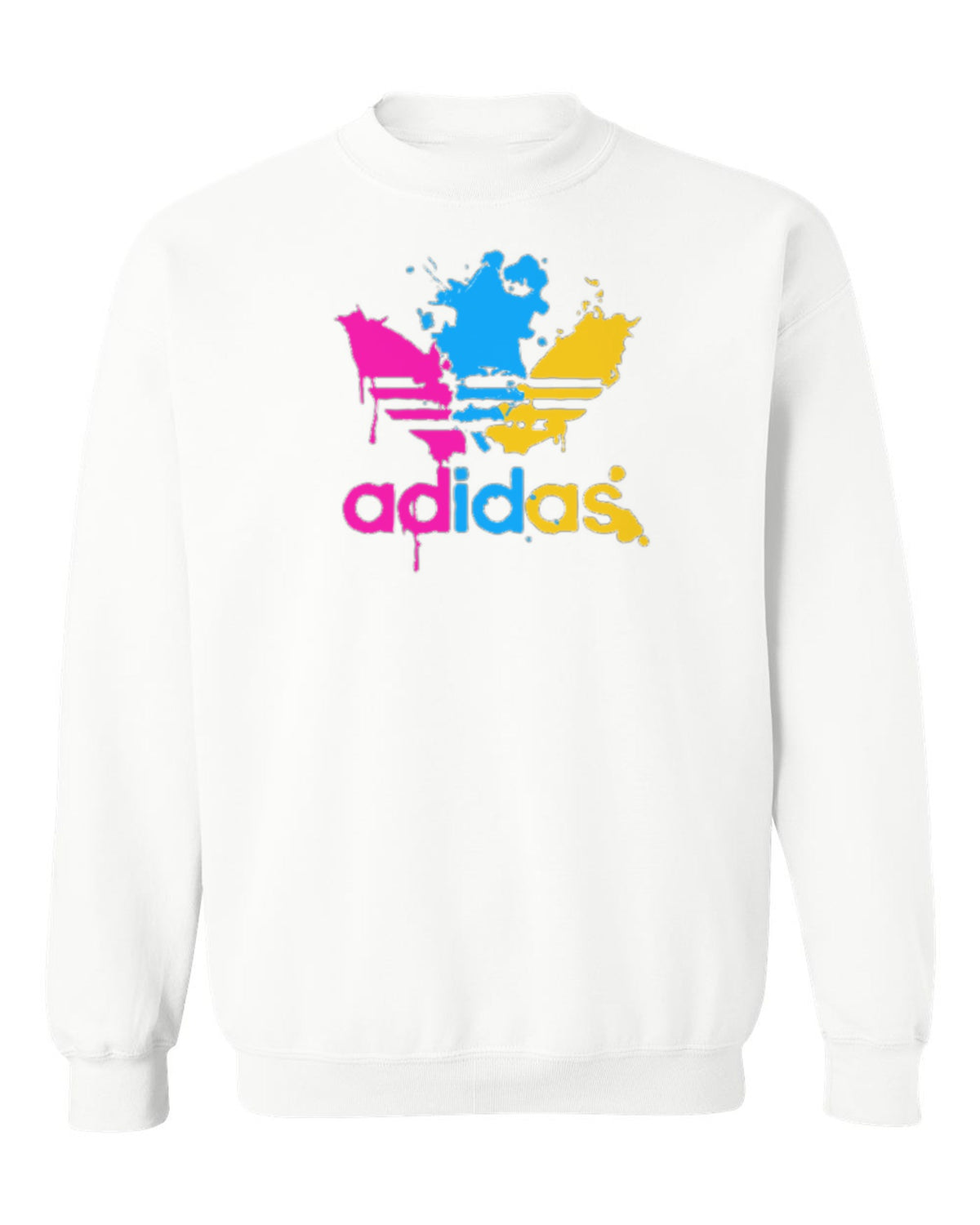 Adidas Paint Splash Design — white crewneck mockup