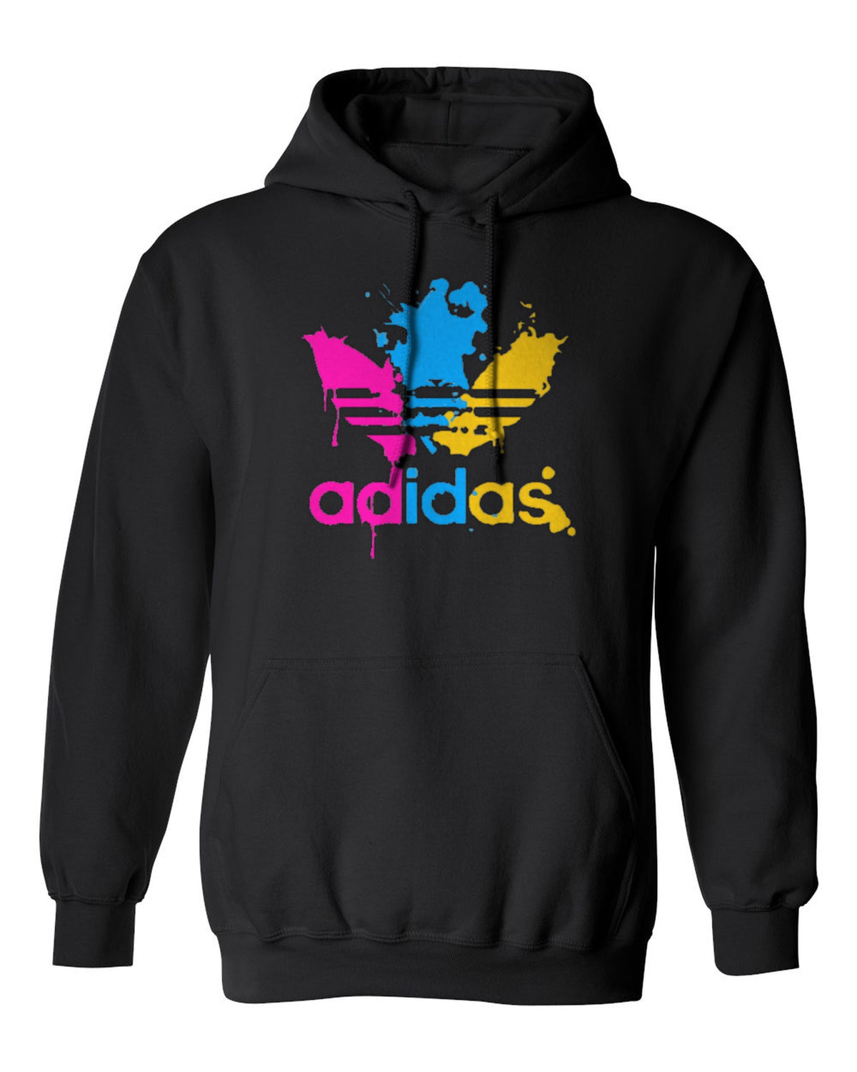 Adidas Paint Splash Design — black hoodie mockup