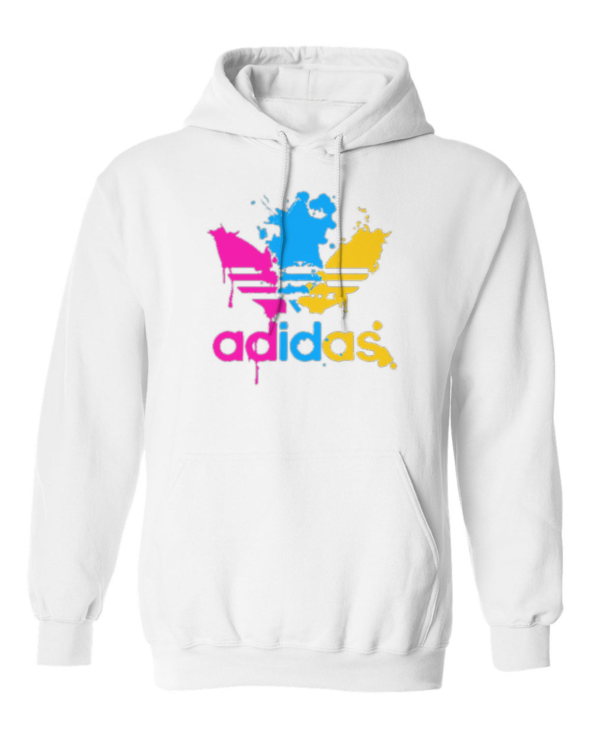 Adidas Paint Splash Design — white hoodie mockup