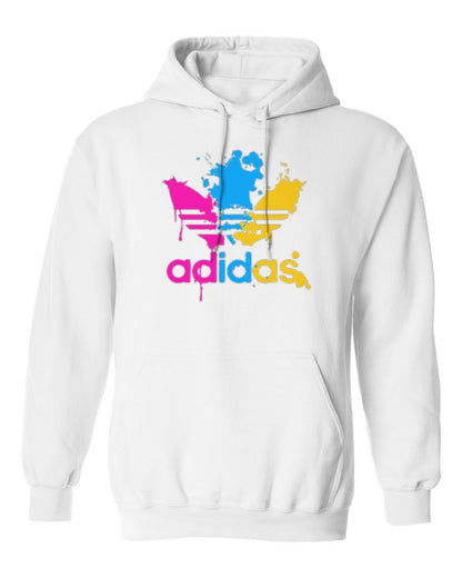 Adidas Paint Splash Design — white hoodie mockup