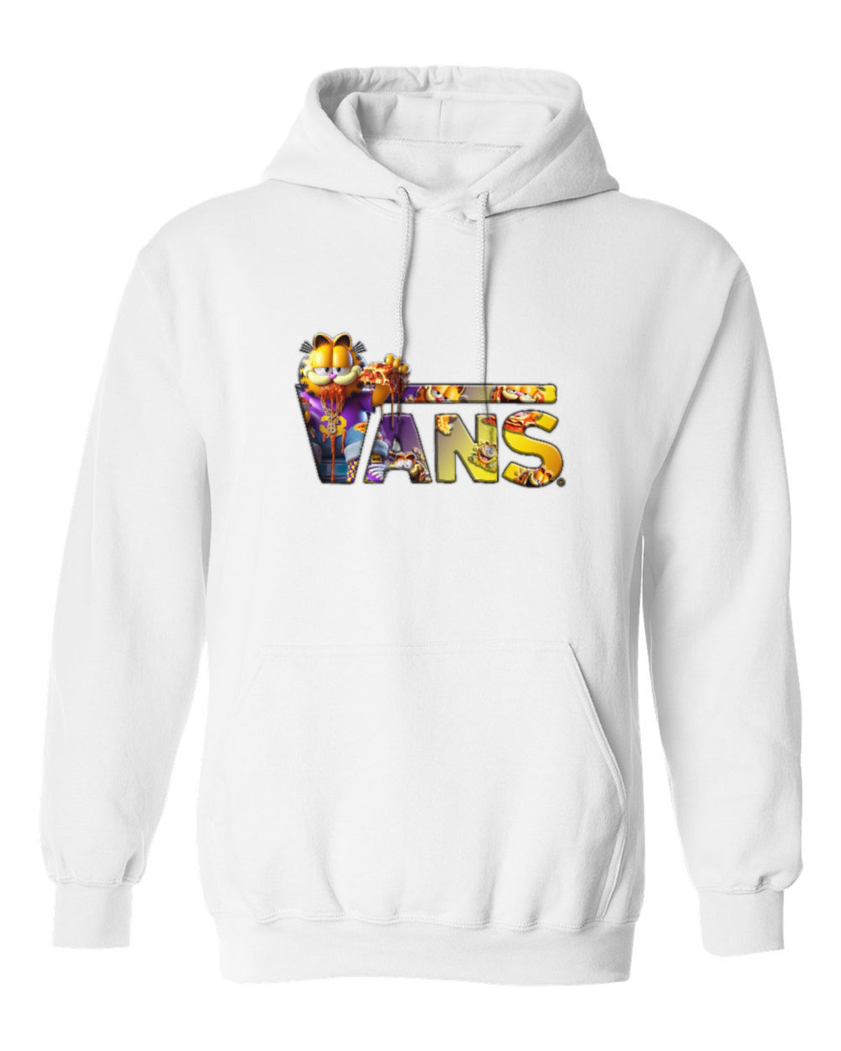 Vans Garfield Design — white hoodie mockup