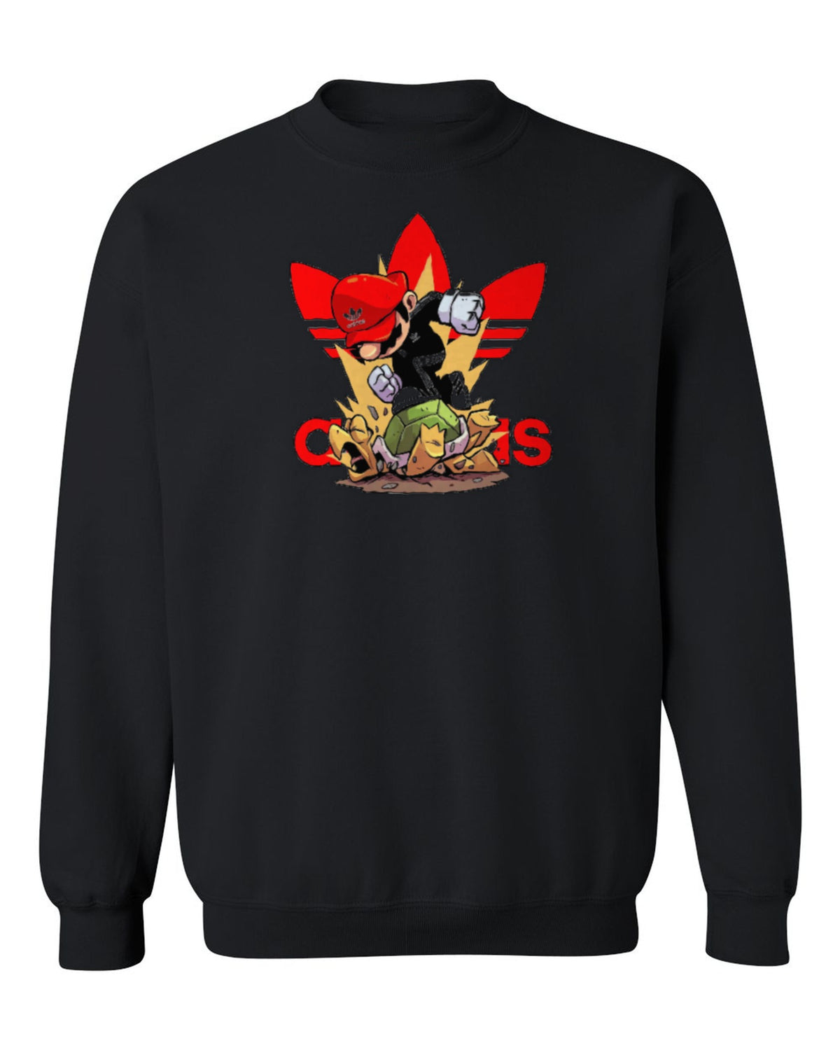 Adidas Mario Design — black crewneck mockup