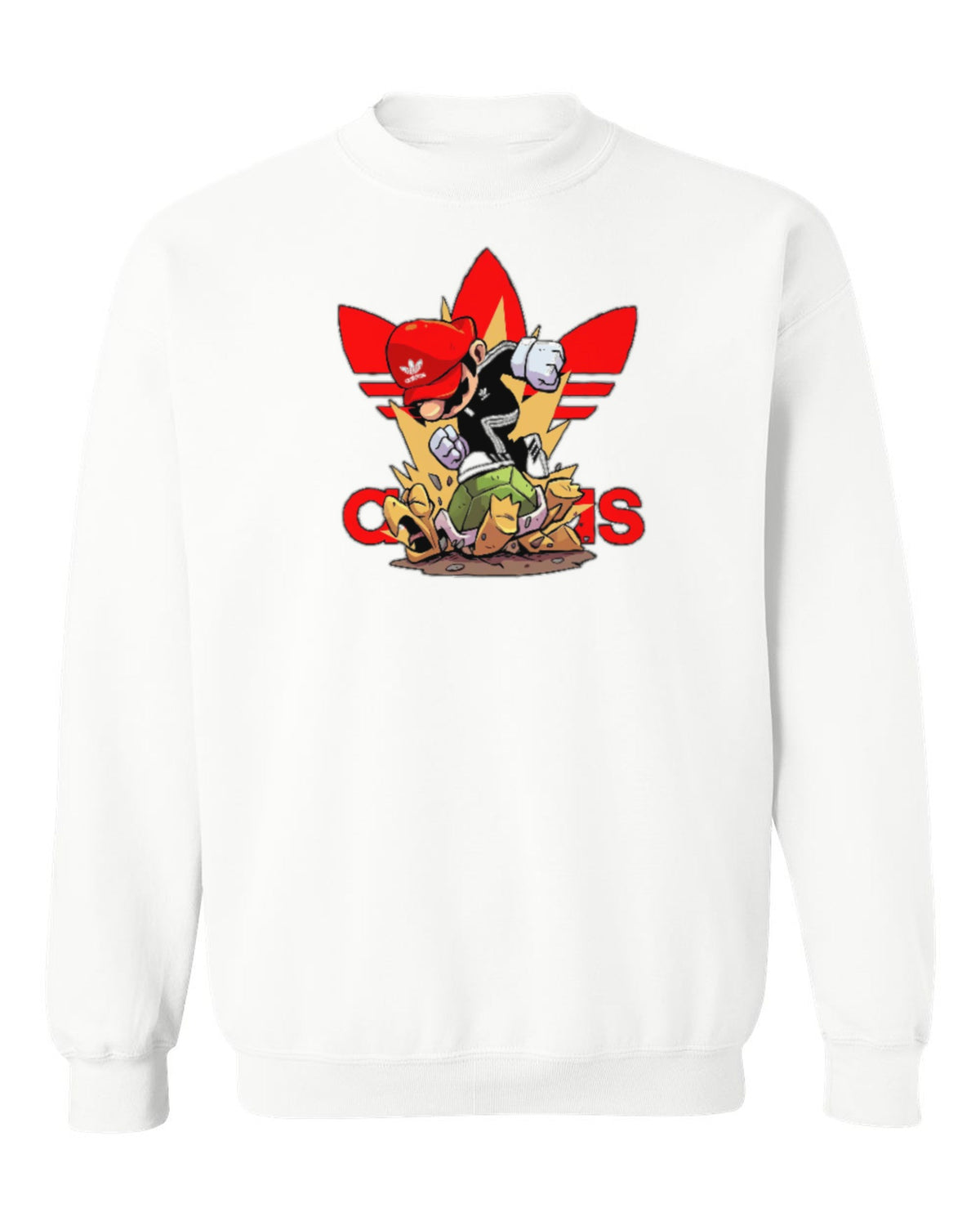 Adidas Mario Design — white crewneck mockup