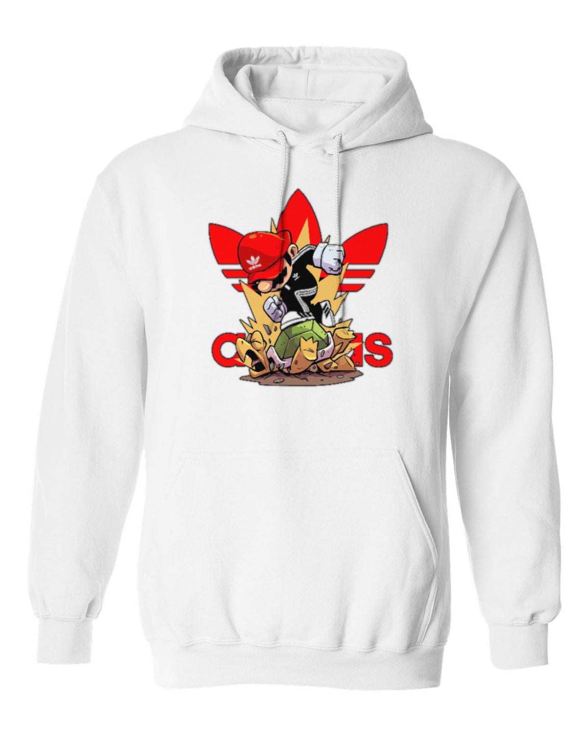 Adidas Mario Design — white hoodie mockup
