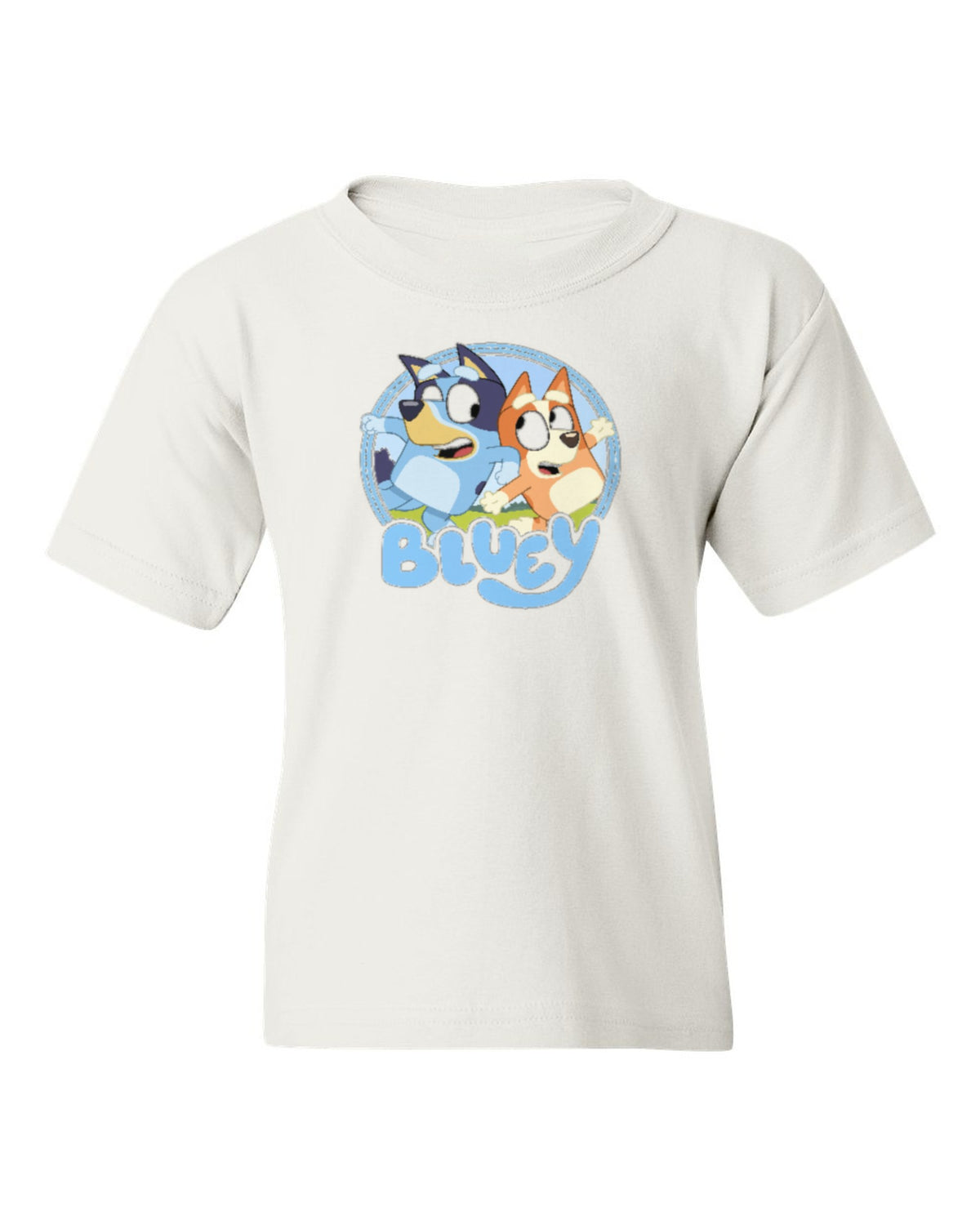 Bluey & Bingo Kids Tee — white t-shirt mockup