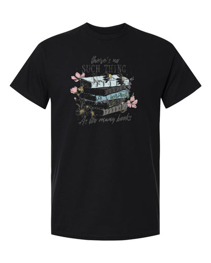 Too Many Books Design — black t-shirt mockup
