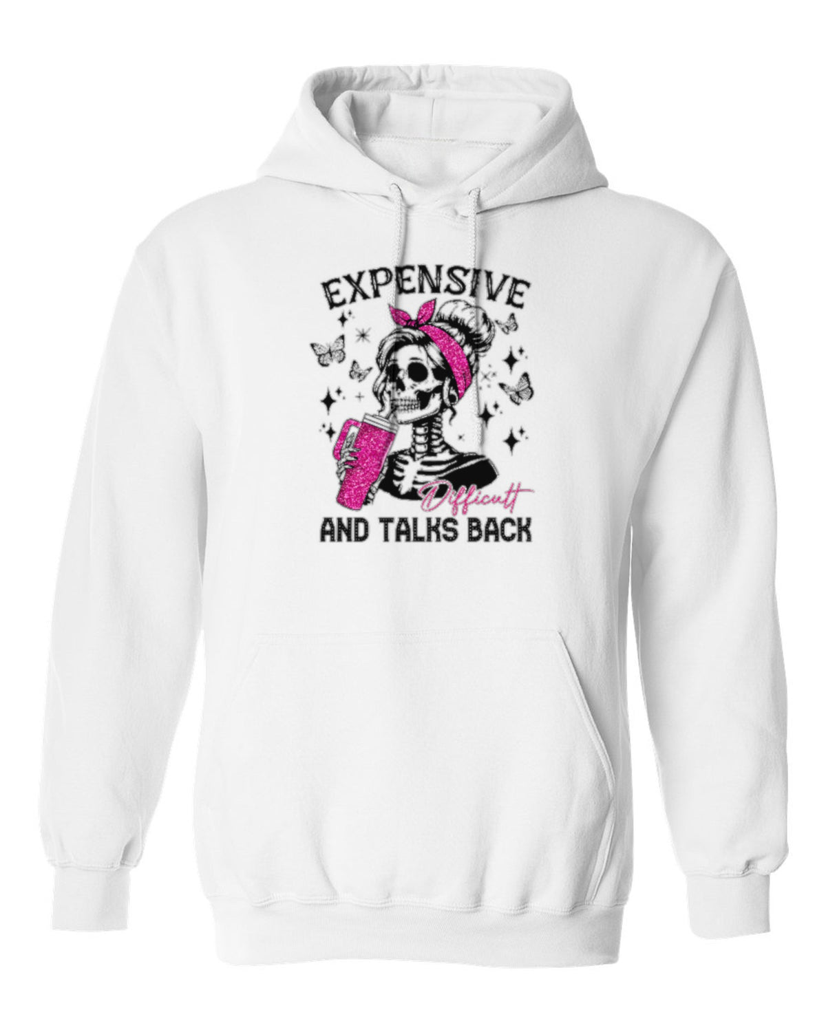 Expensive Difficult Talks Back Design — white hoodie mockup