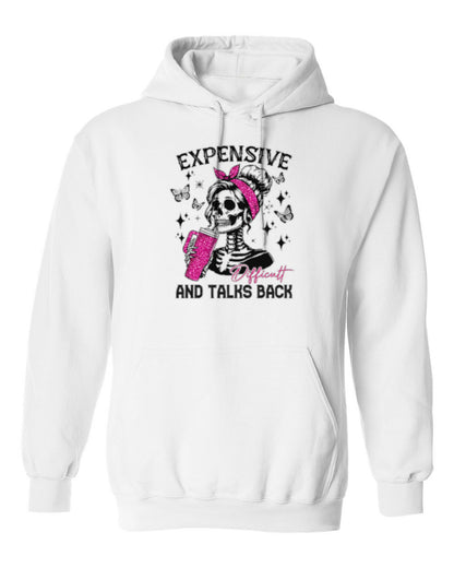 Expensive Difficult Talks Back Design — white hoodie mockup