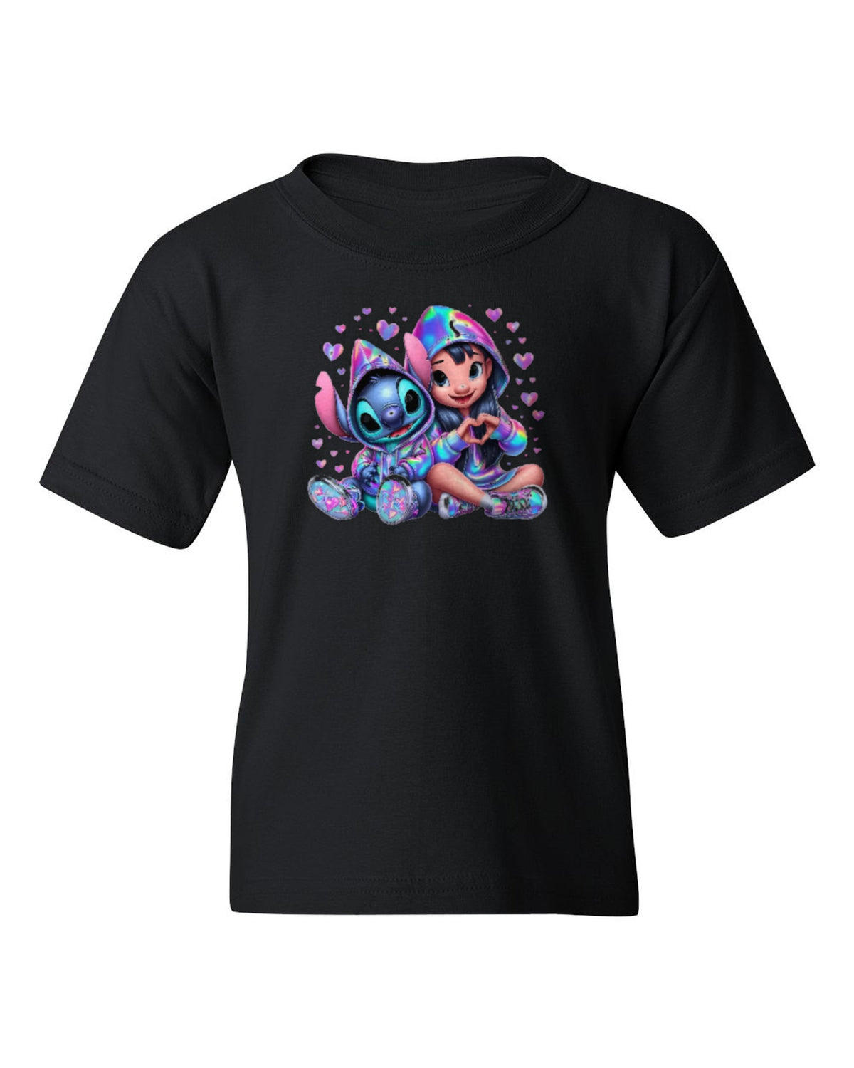 Stitch & Angel Kids Tee — black t-shirt mockup