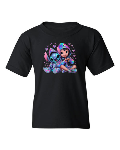 Stitch & Angel Kids Tee — black t-shirt mockup