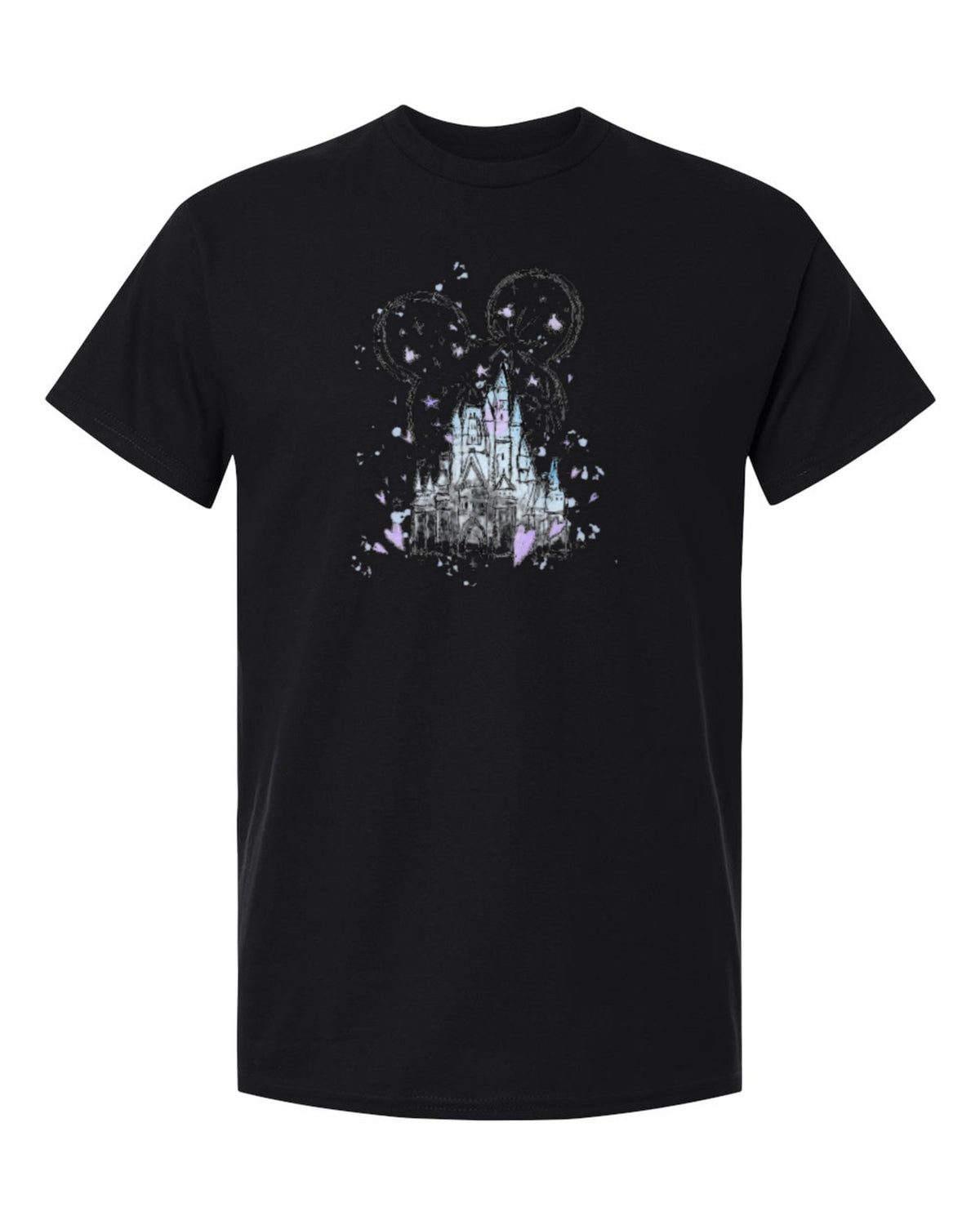 Magic Castle Sketch Design — black t-shirt mockup