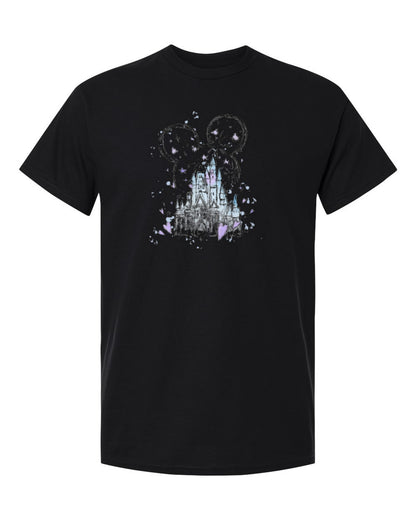 Magic Castle Sketch Design — black t-shirt mockup