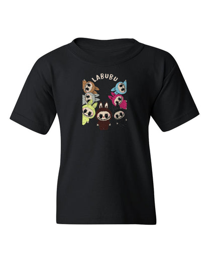 Labubu Friends Kids Tee — black t-shirt mockup