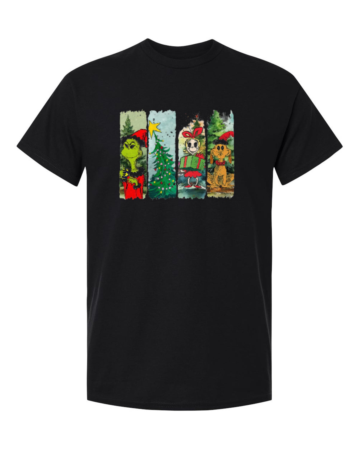 Grinch Christmas Panels Design — black t-shirt mockup