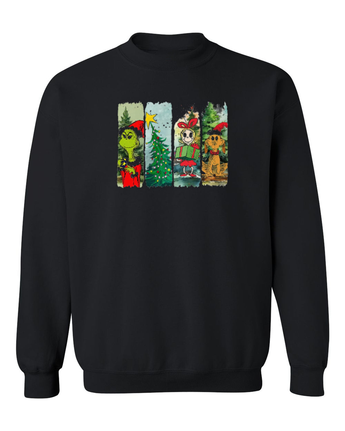 Grinch Christmas Panels Design — black crewneck mockup
