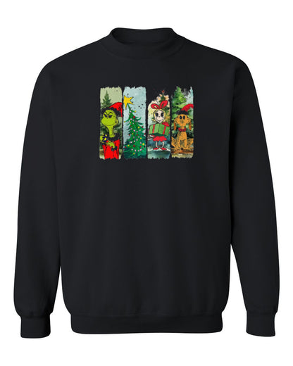 Grinch Christmas Panels Design — black crewneck mockup