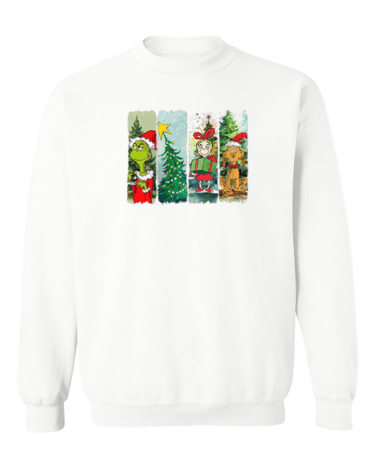 Grinch Christmas Panels Design — white crewneck mockup