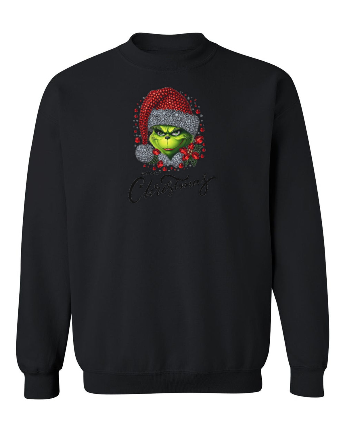 Grinch Merry Christmas Design — black crewneck mockup