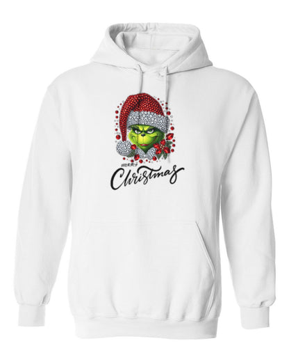 Grinch Merry Christmas Design — white hoodie mockup