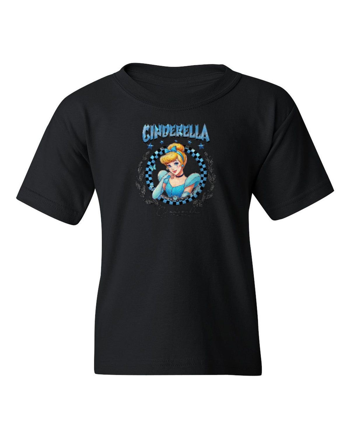 Cinderella Princess Kids Tee — black t-shirt mockup
