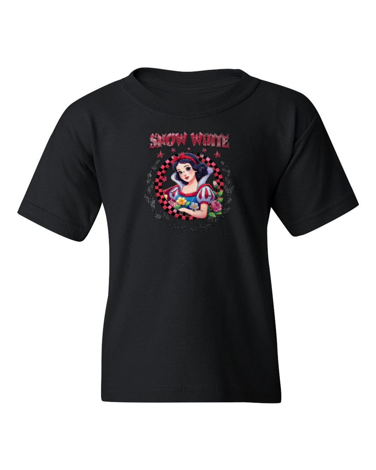 Snow White Princess Kids Tee — black t-shirt mockup