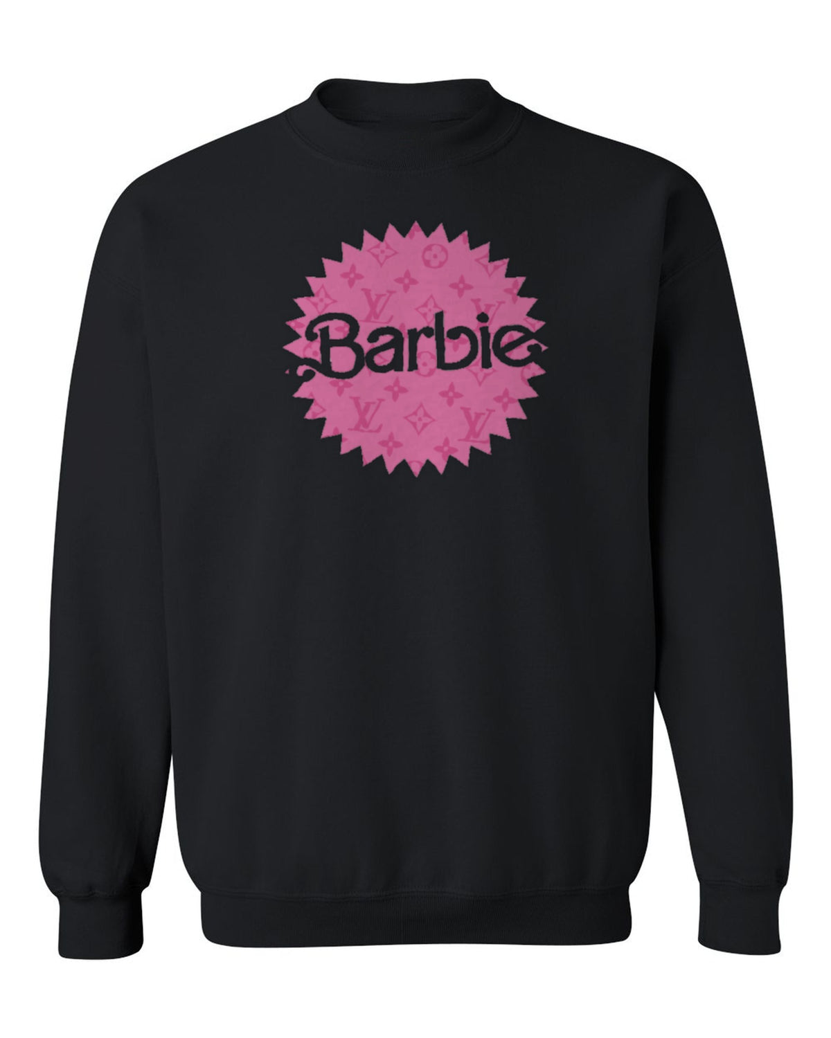 Barbie Pink Logo Design — black crewneck mockup