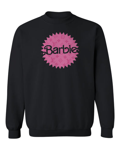 Barbie Pink Logo Design — black crewneck mockup