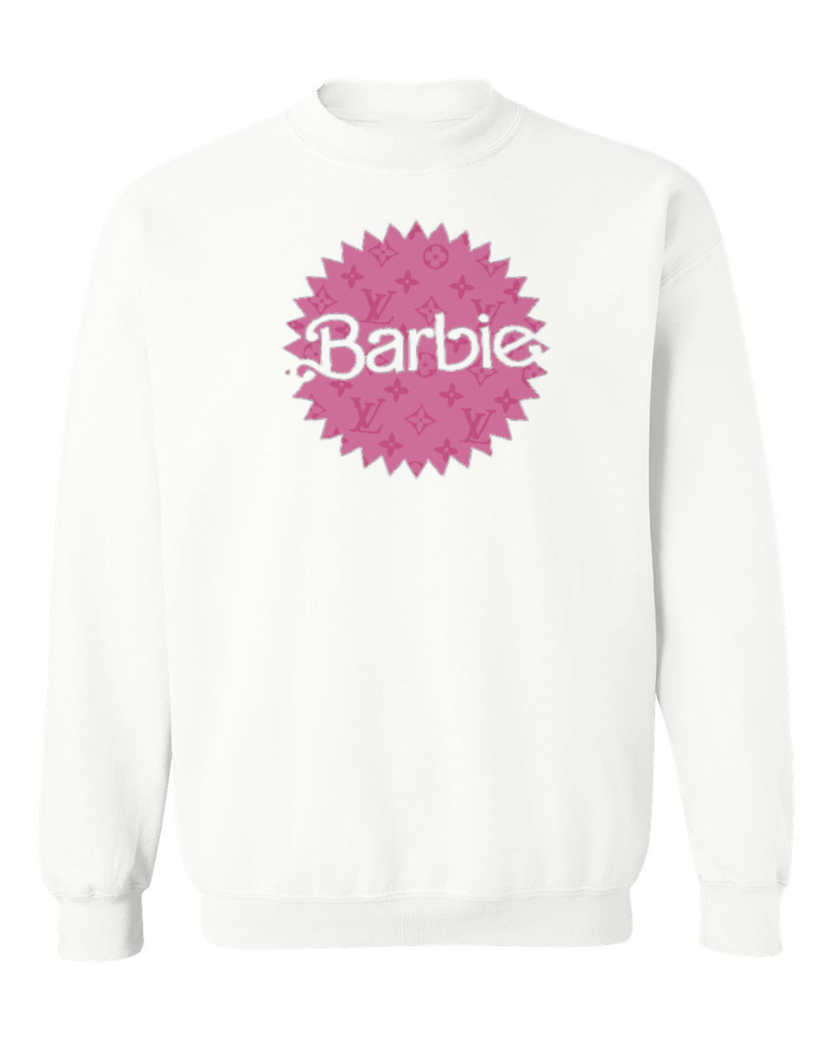 Barbie Pink Logo Design — white crewneck mockup