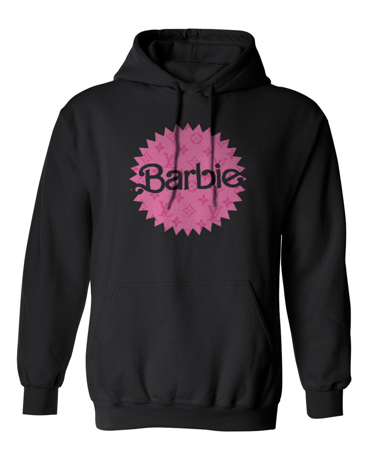 Barbie Pink Logo Design — black hoodie mockup