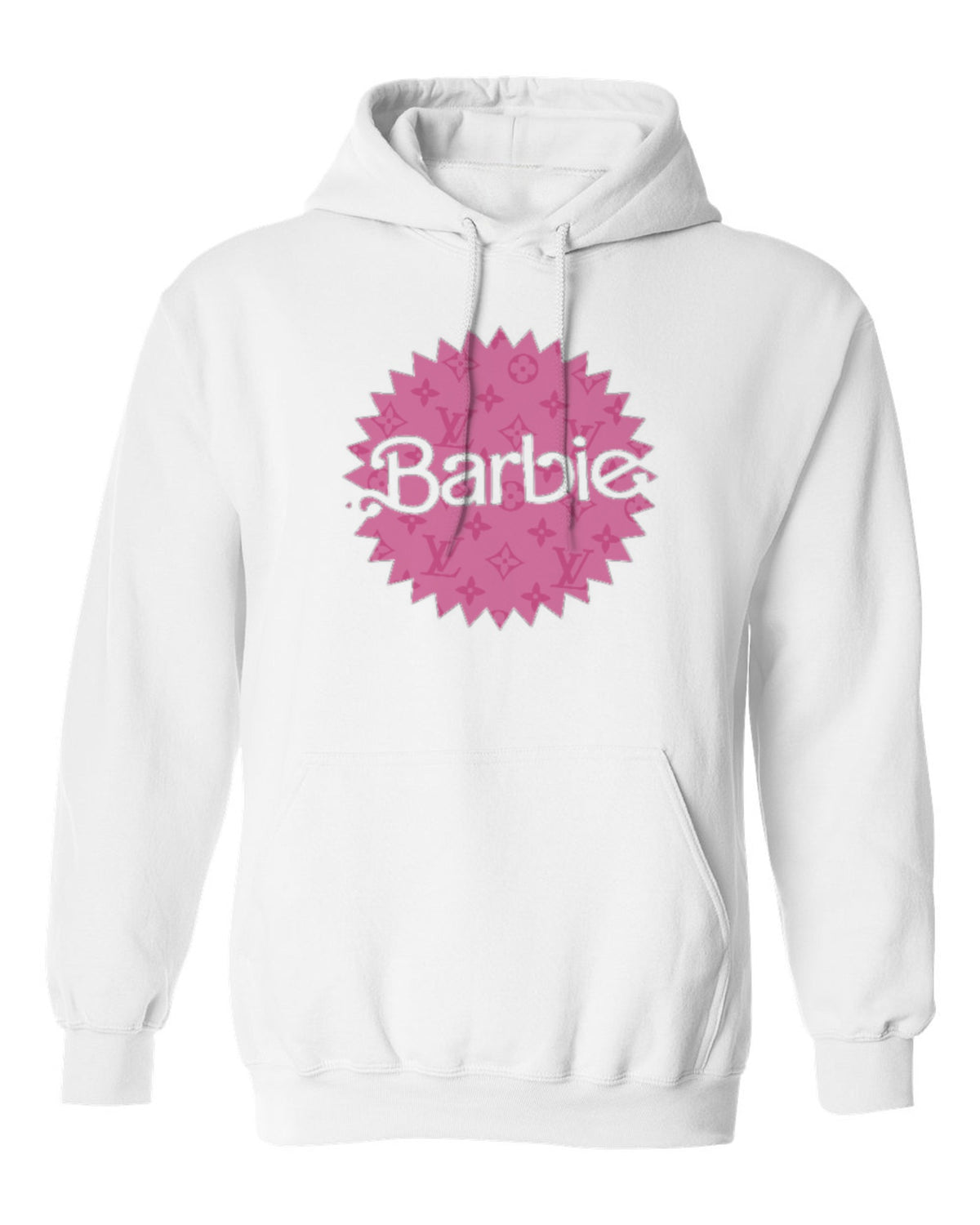 Barbie Pink Logo Design — white hoodie mockup