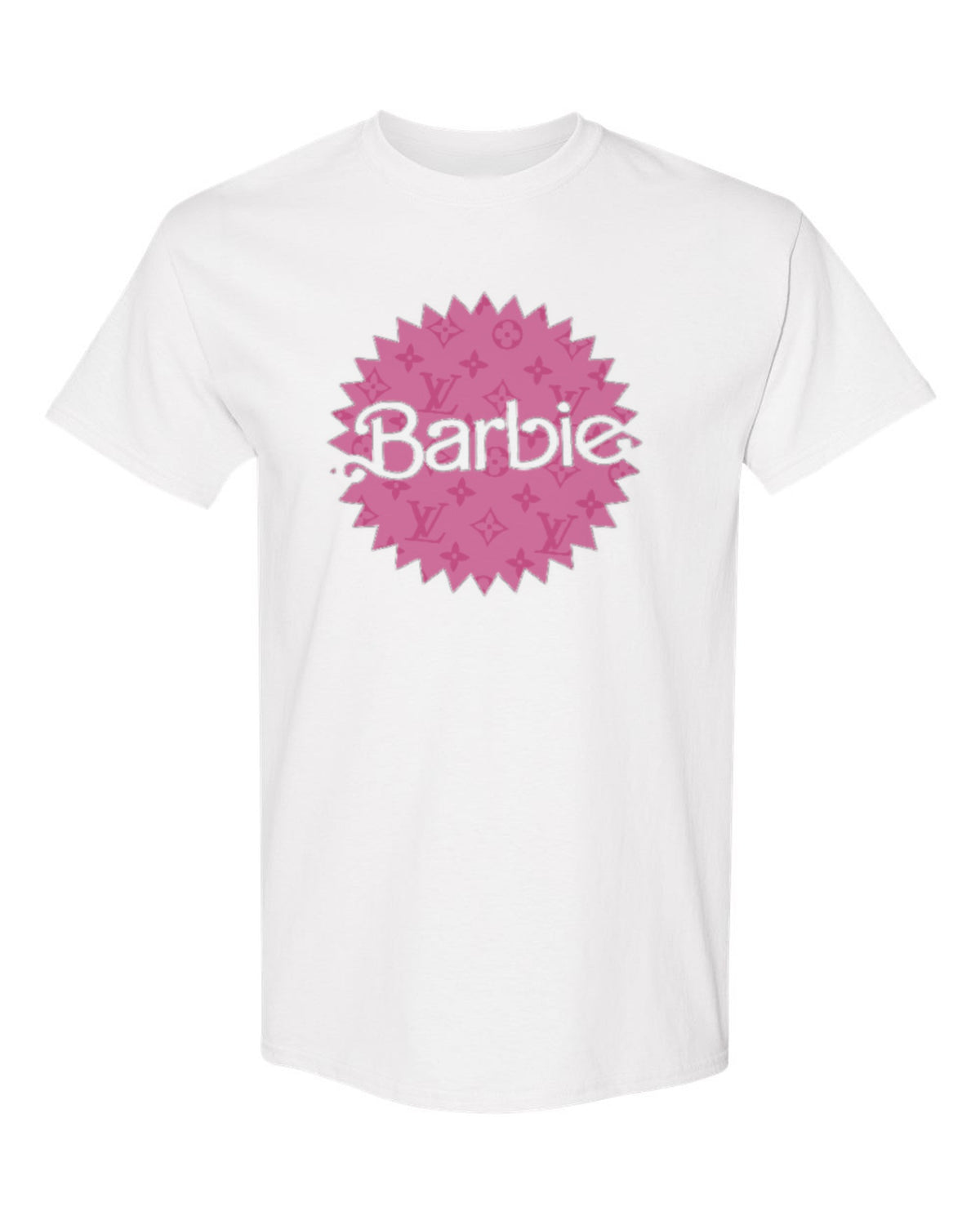 Barbie Pink Logo Design — white t-shirt mockup