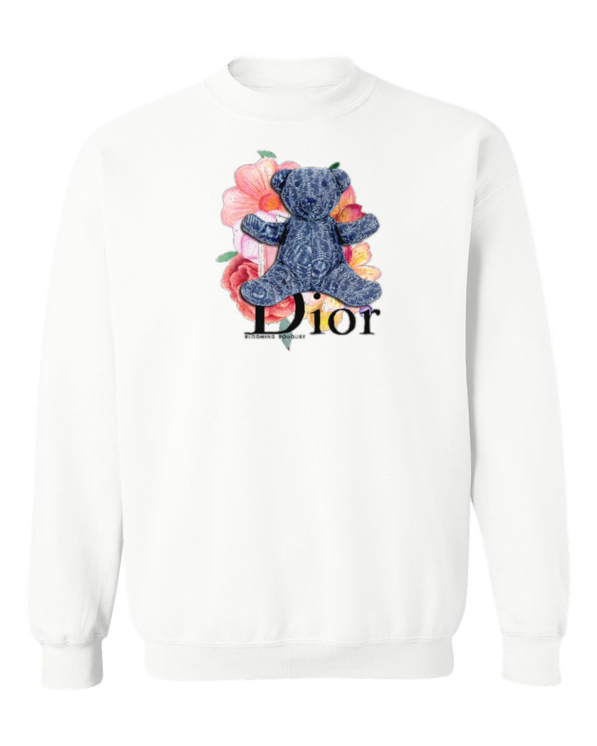 Dior Teddy Bear Design — white crewneck mockup