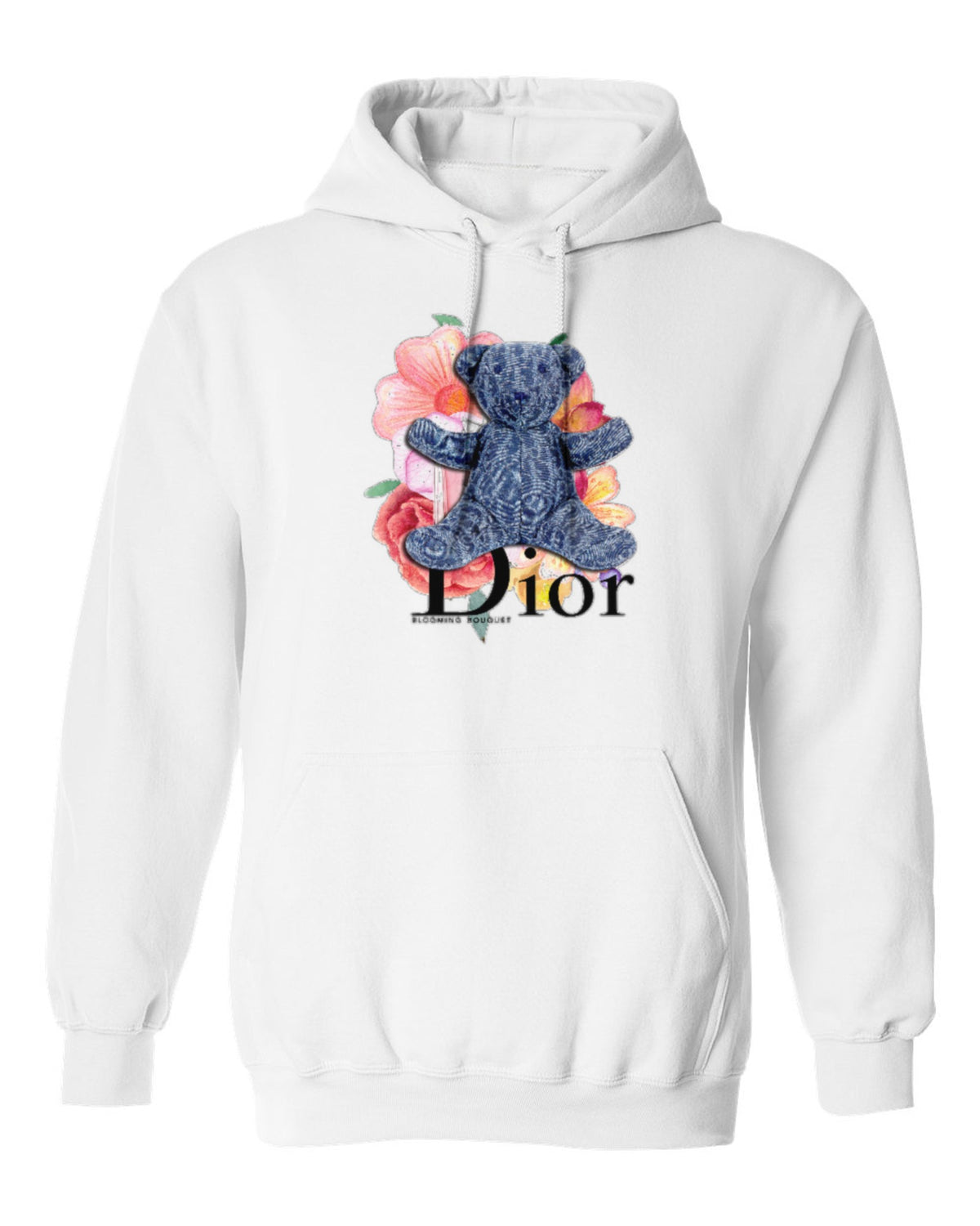 Dior Teddy Bear Design — white hoodie mockup