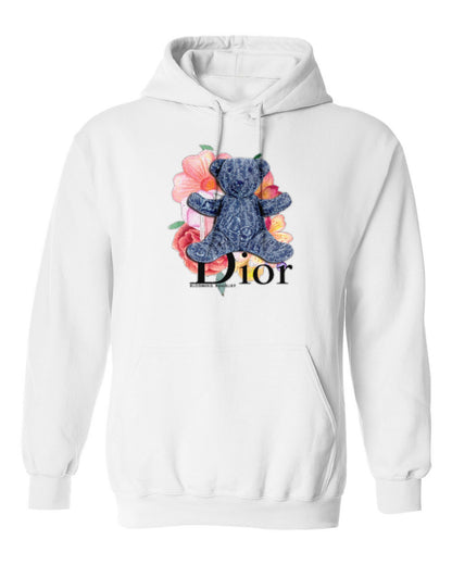 Dior Teddy Bear Design — white hoodie mockup