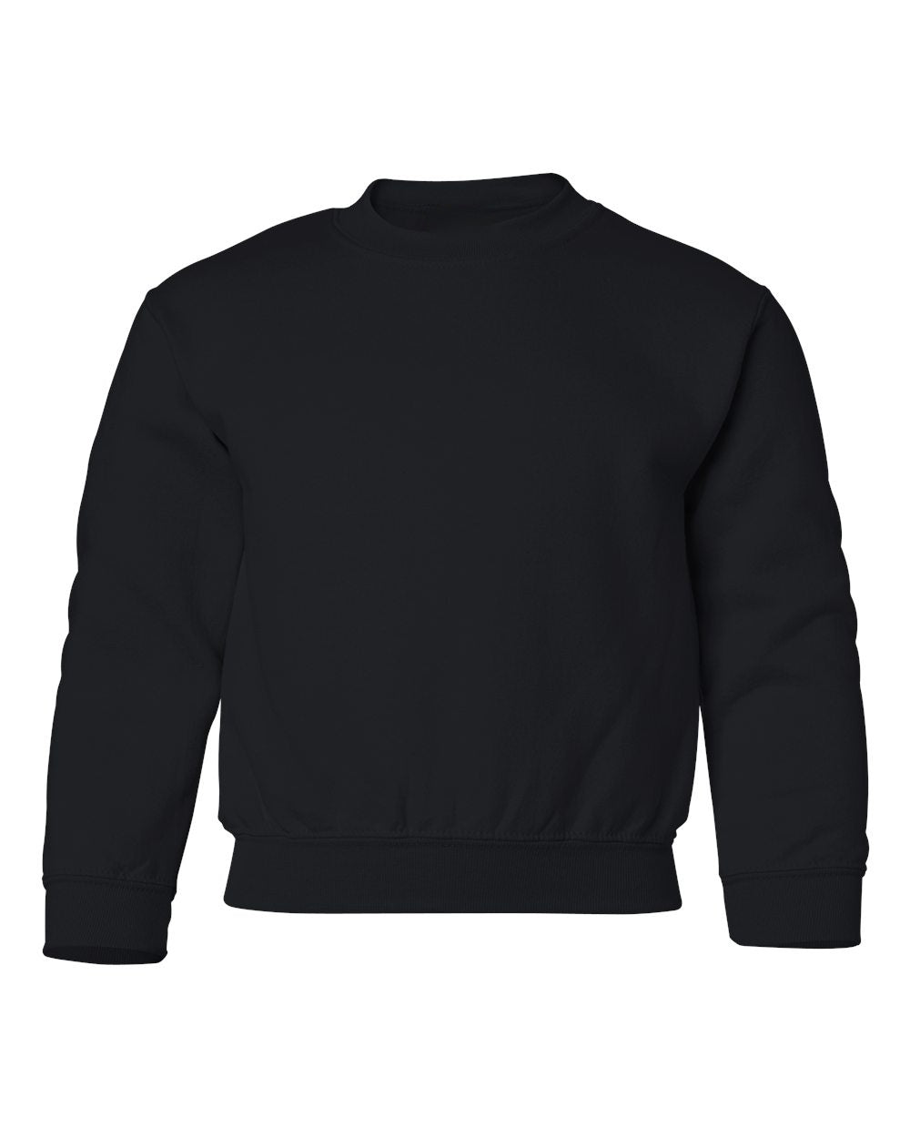 Gildan 18000B blank youth crewneck in Black, front view