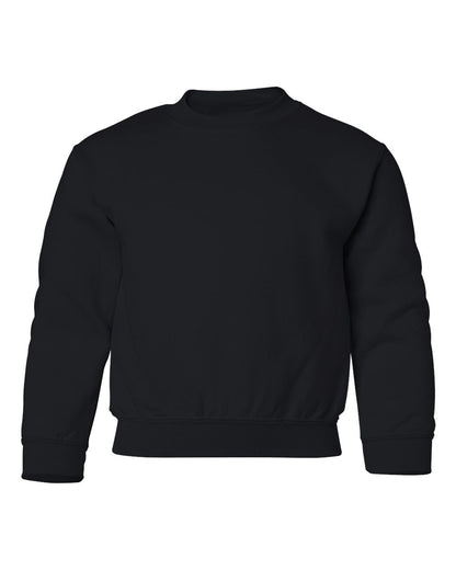 Gildan 18000B blank youth crewneck in Black, front view