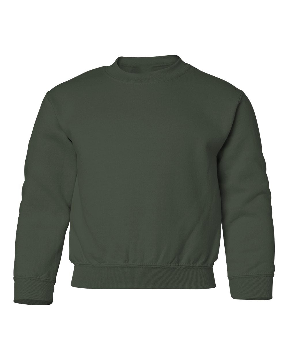 Gildan 18000B blank youth crewneck in Forest Green, front view