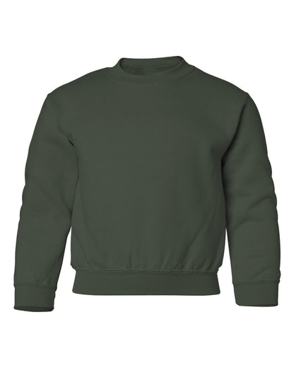 Gildan 18000B blank youth crewneck in Forest Green, front view
